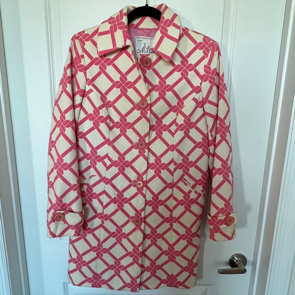 Milly Sz 8  Vintage Pink Chain Print Lined Lady coat